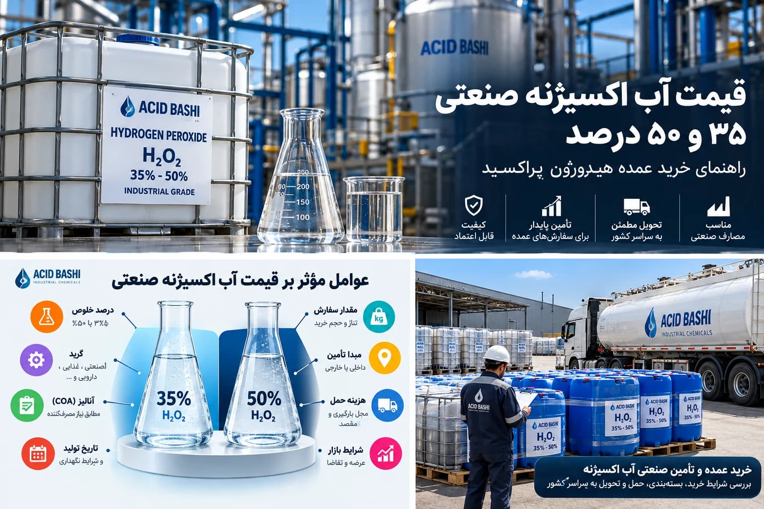 خرید عمده و تناژی آب اکسیژنه صنعتی هیدروژن پراکسید