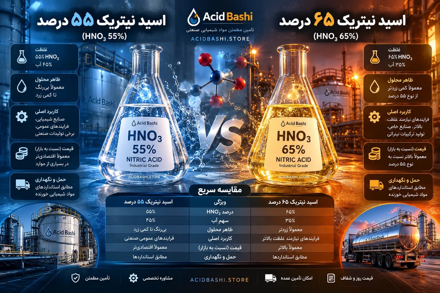 تأمین و حمل صنعتی اسید نیتریک اسید باشی