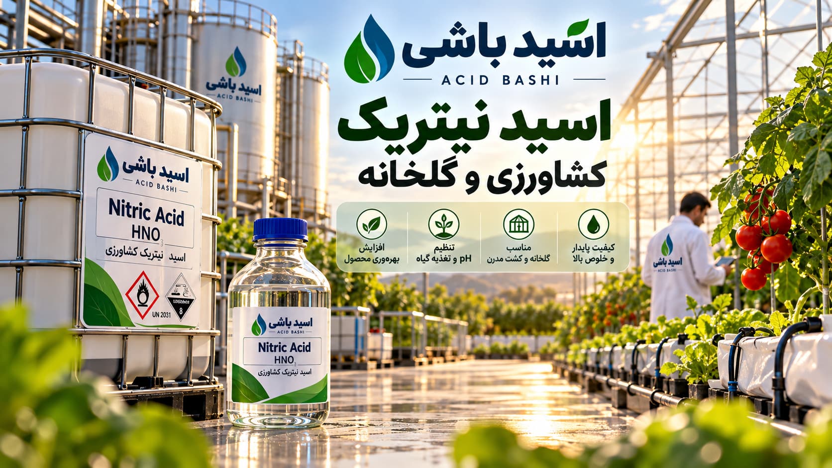 اسید نیتریک کشاورزی و گلخانه برای خرید عمده از اسید باشی